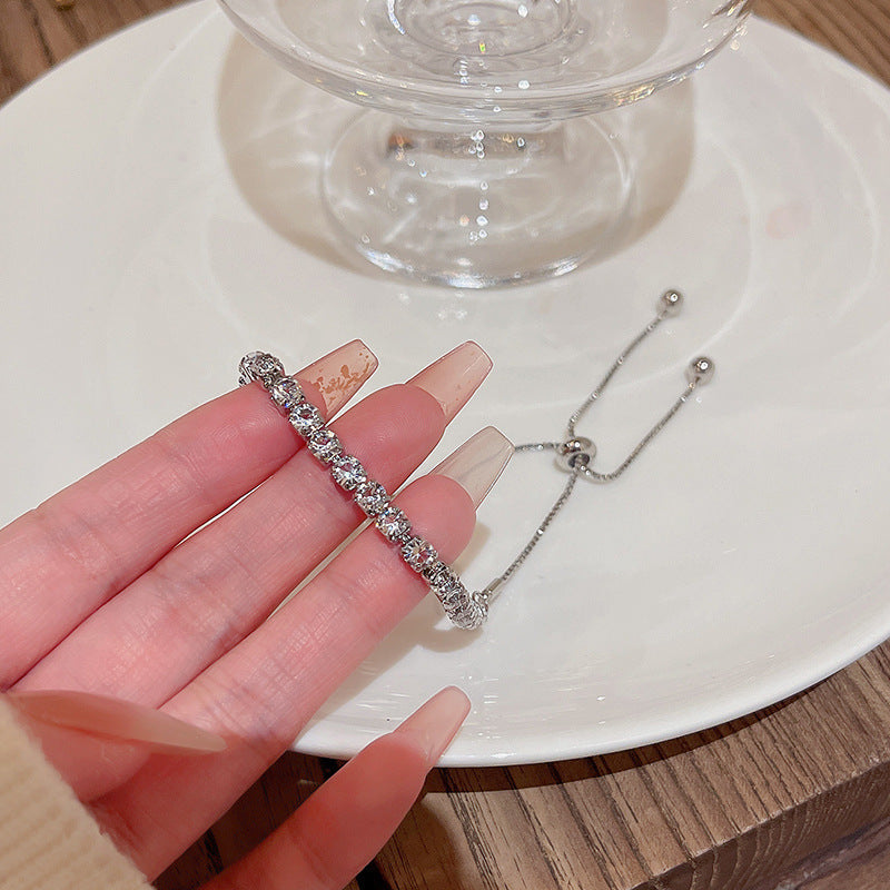 Womens Adjustable Zircon Accent Bracelet With Pull Out Design Geometric Round Copper Jewelry Gift For Her Best