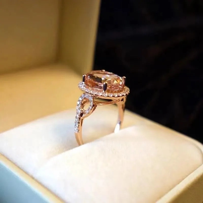 Adjustable Rose Gold Morganite Ring With Diamond Accents Floral Alloy Jewelry For Women Korean Japanese Style Today