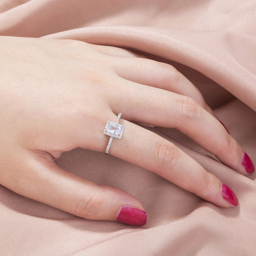 Unisex Ring Adjustable Copper Band X1 Rhinestone Square Geometric Inlaid Zircon Fashion Jewelry SE908 Ring For