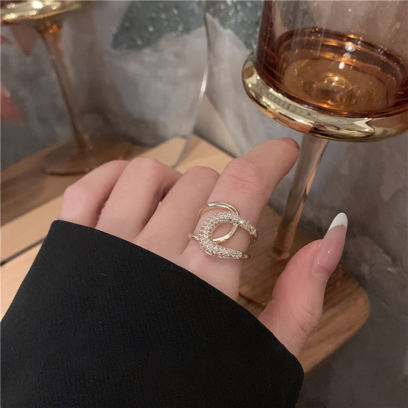 Geometric Alloy Ring With Micro Studded Simulated Diamonds Sparkling Fashion Jewelry Gift Daily Wear Accessory