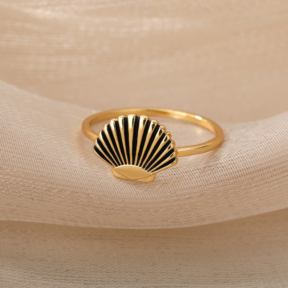 Gold Plated Shell Ring For Women Size 7 Retro Fashion Statement Jewelry Electroplated Trendy Ring Retro Fashion