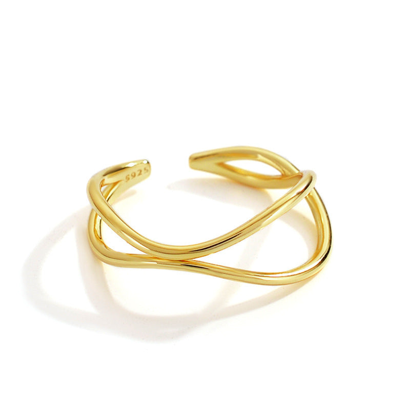925 Silver Ring Double Layer Interwoven Geometric Minimalist Design For Women Electroplated Jewelry Gift Great Gift Idea