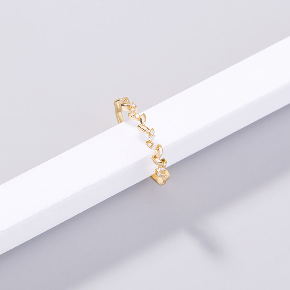 Adjustable Copper Ring With Branch And Leaf Design And Sparkling Zircon Stones Retro European American Inspired Jewelry