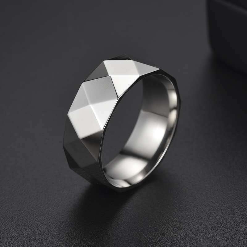 Titanium Steel Diamond Face Ring Unisex Carved Geometric Style Not Inlaid Steel Ring Everyday Sleek Essentials