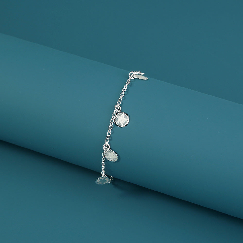 Womens Electroplated Copper Bracelet Five Point Star Design European Style Drip Bracelet Silver Finish Fashion