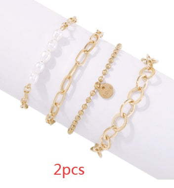 Womens Alloy Bracelet With Imitation Pearl Geometric Design Exaggerated Fashion Jewelry Bracelet For Daily Use