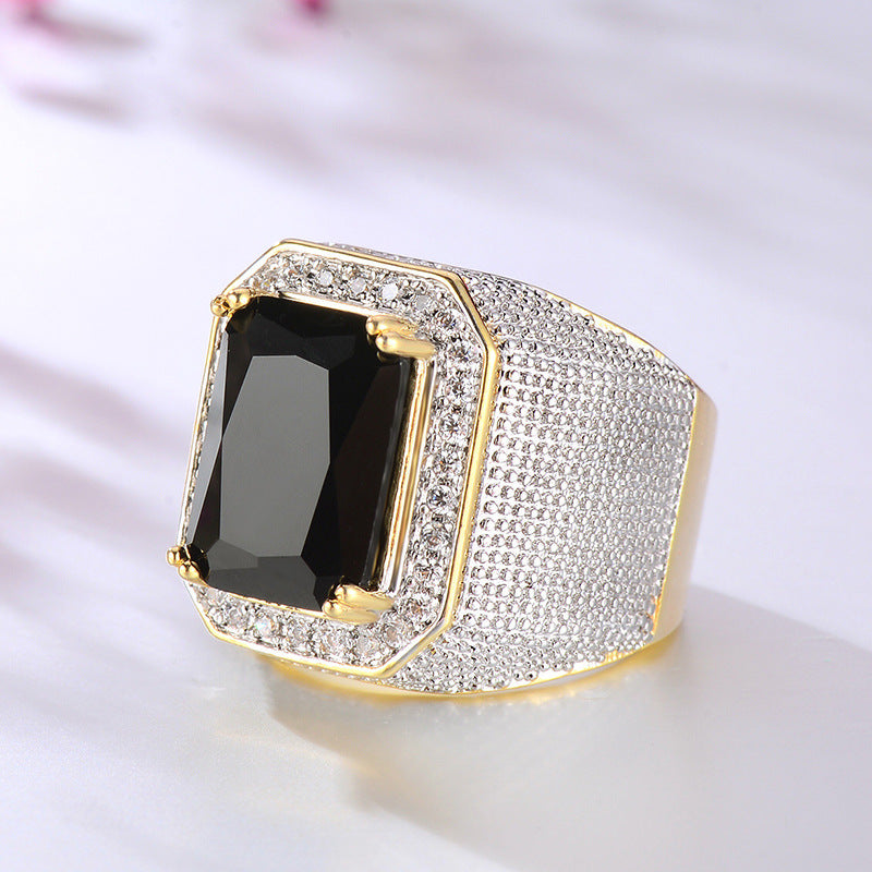 Mens Square Sapphire Simulated Diamond Geometric Brass White Steel Ring Jewelry Fashion Statement Elegant Durable