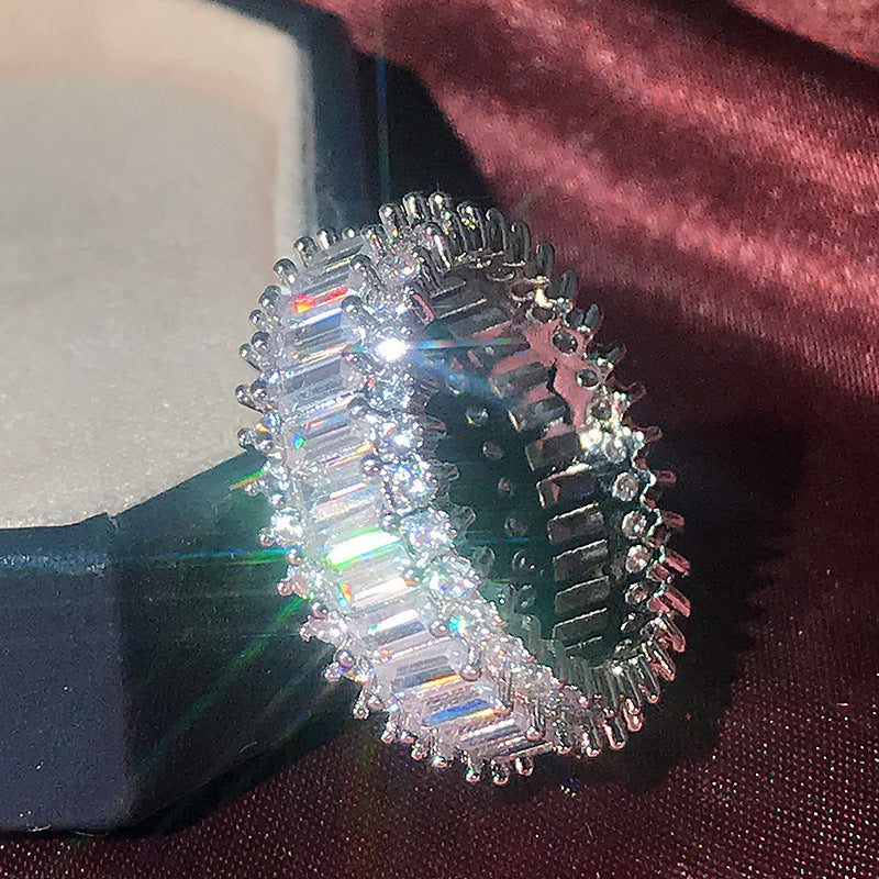 Womens Gold Plated Full Circle Zircon Ring Copper Jewelry Fashion Statement Elegant Circle Ring Everyday Style