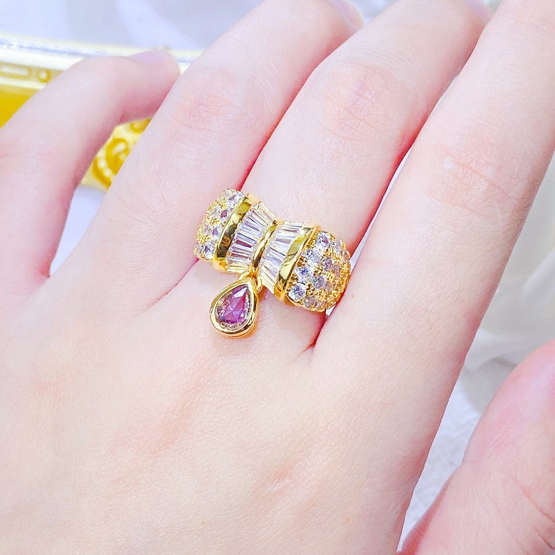 Adjustable Copper Ring With Diamond Zircon Geometric Ellipse Retro Style for Women Elegant Everyday Style Glow