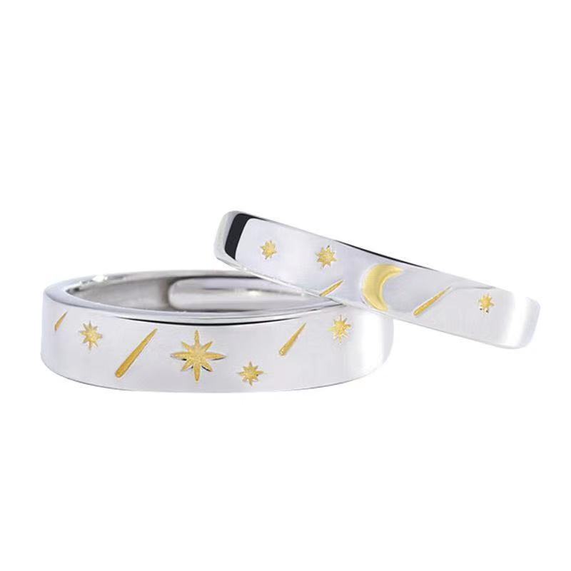 Adjustable Couple Rings For Mens Womens Moon Star Design Copper Electroplated Open Ring Durable Jewelry Add On