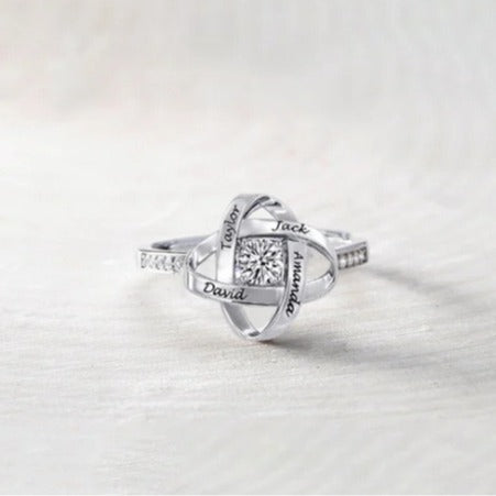 Womens Silver Clover Ring Adjustable Open Band Electroplated Personalized With Letters Numbers Or Text Unique