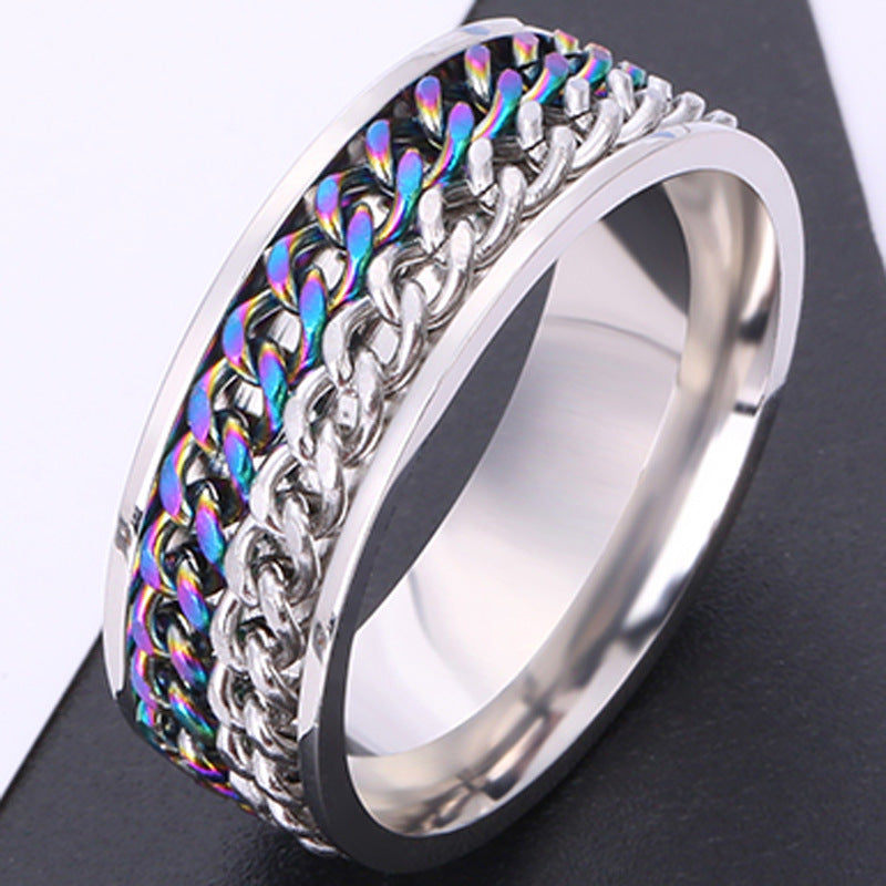 Unisex Rotating Chain Ring Titanium Steel Band 8mm Wide European Design Jewelry Elevates Style For Daily Wears