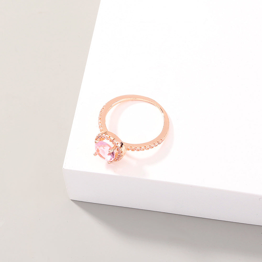 Copper Round Zircon Ring Adjustable Electroplated Fashion Jewelry Durable Versatile Gift for Her North America