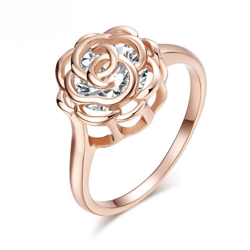 Zircon Ring White Gold Plated Openwork Rose Design Elegant Fashion Jewelry For Daily Wear Daily Wear Accessory