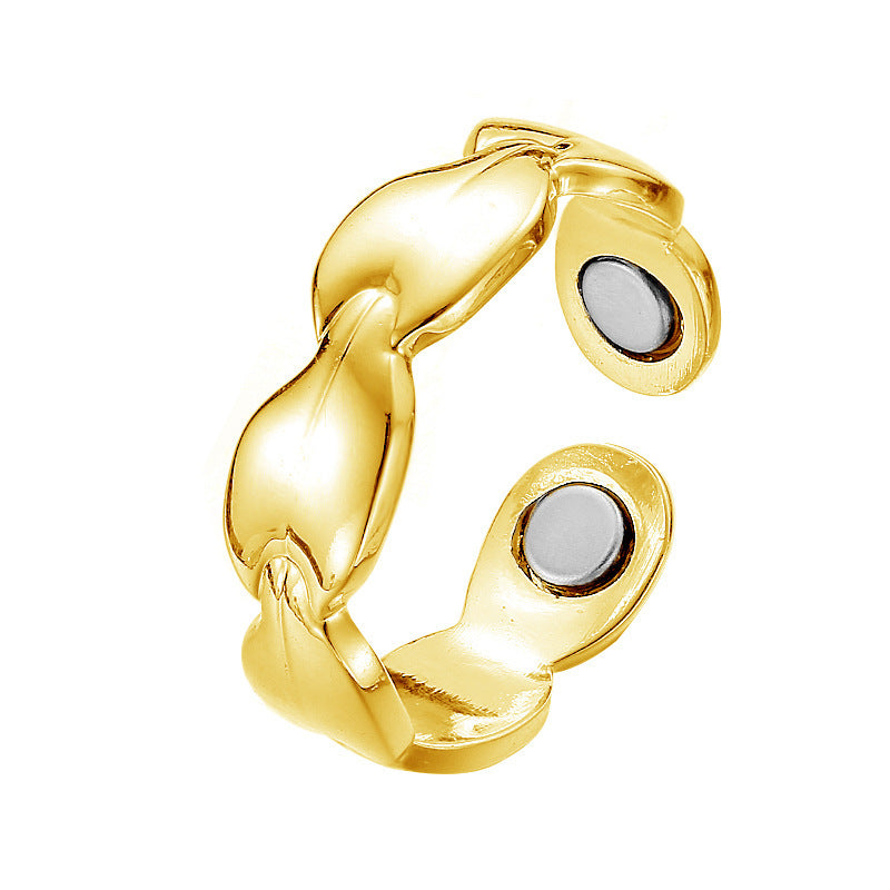 Copper Magnetic Ring With Leaves Design Electroplated Jewelry For Lovers Men Women Anniversary Gift For Couples