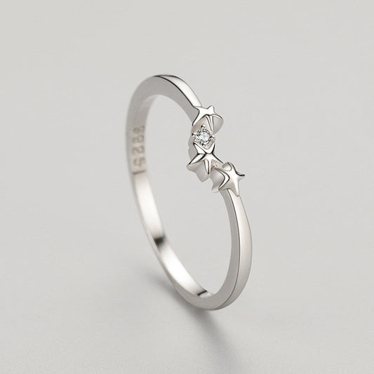 Womens Sterling Silver Ring With Sweet Star Design Geometrical Shape Gold Plated Inlaid Gemstones S925 US5 US6