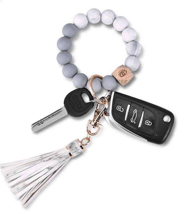 Womens Silicone Wristlet Keychain With Wood Beads Bracelet Key Ring For Handbags Car Decoration And Pendant OK
