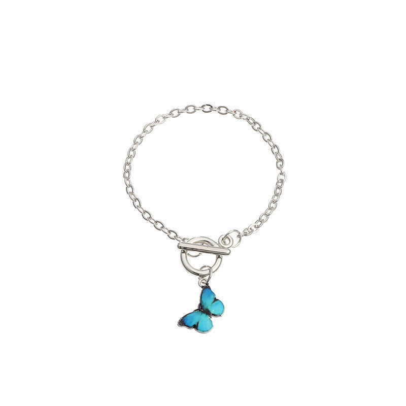 Butterfly Bracelet Women Alloy Jewelry Electroplated Blue Butterfly Pendant Classic Fashion Silver Tone Design