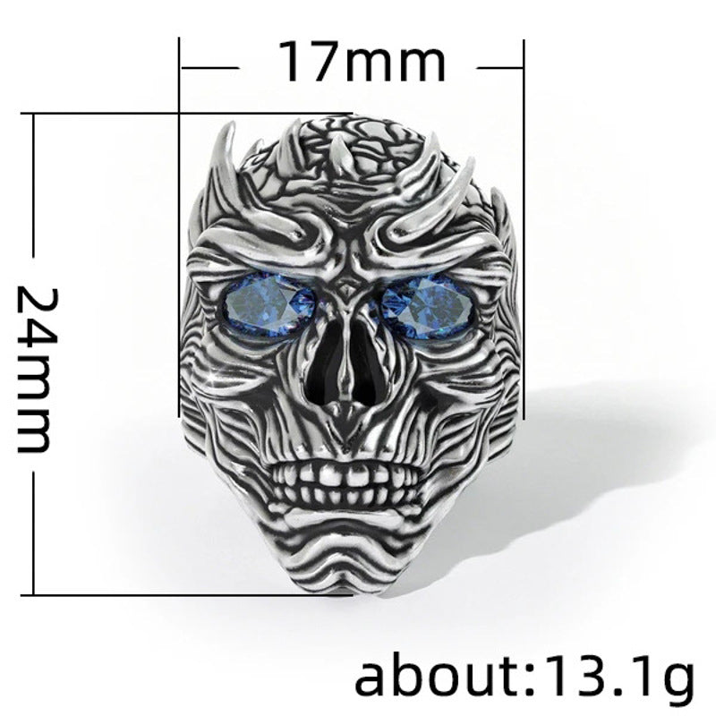 Exotic Skull Ring With Blue Eyes Aluminum Alloy Electroplated Inlaid Fashion Accessory Statement Ring For Men Style