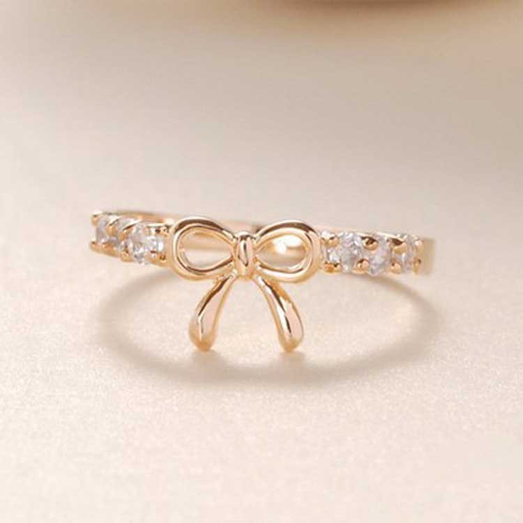 Bowknot Ring Women Korean Fashion Jewelry Alloy Electroplated Simple Design Gift For Her Golden Silver ToneHue