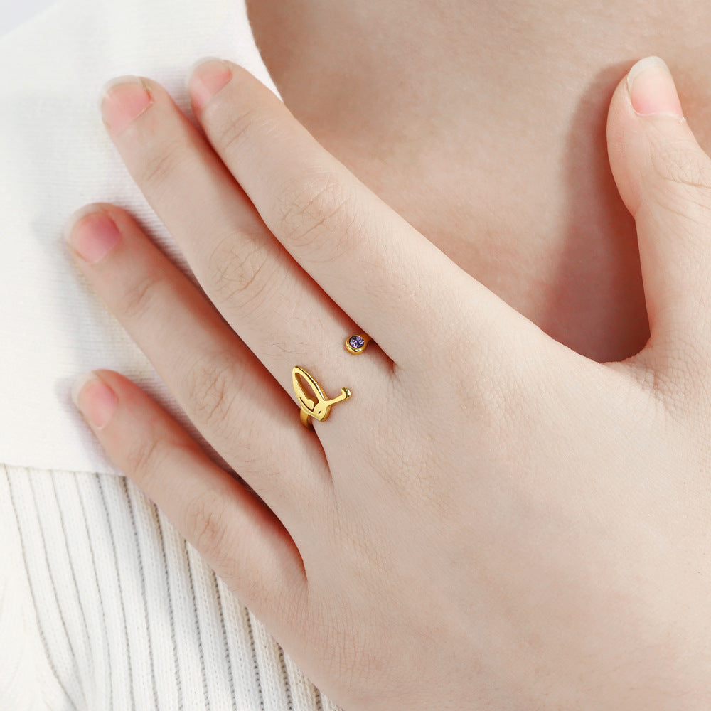 Womens Stainless Steel Initial Letter Ring With Diamond Accent Personalized Fashion Jewelry In Many Colors Now