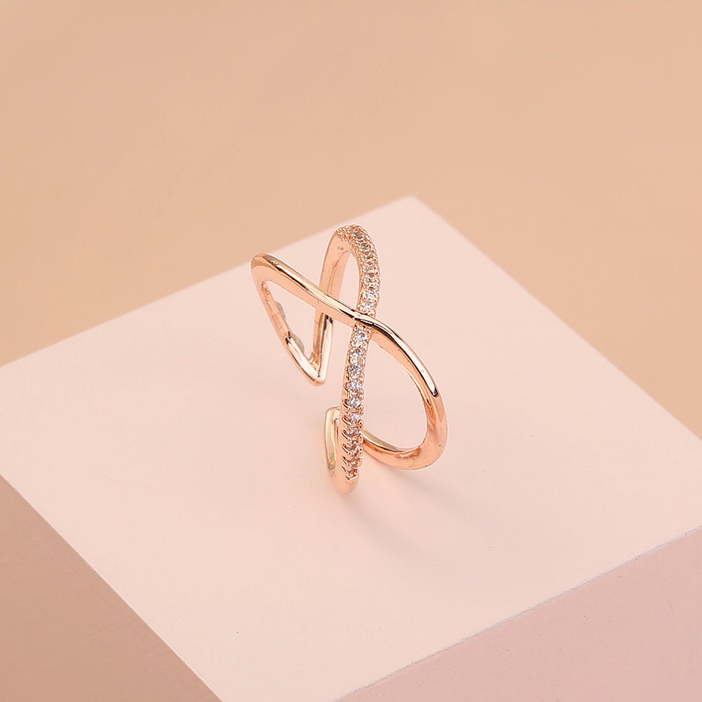 Zircon Cross Brass Ring Adjustable Copper Plated Europe America Style Fine Jewelry Everyday Wear For Any Style