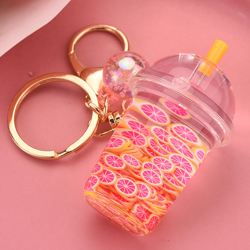 Acrylic Keychain Pendant With Fruit Chip And Milk Bottle Beads Pastoralist Style Cute Accessory For Bags Purse