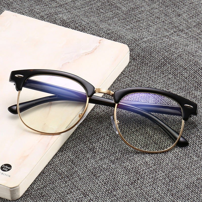 Blue Light Blocking Glasses With Metal PC Frame And Flat Lens Eyewear Black Frame Gold Frame Black Gold Accent
