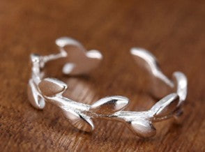 Adjustable Olive Leaf Ring Copper Silver Plated For Women