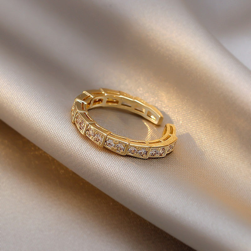 Couples Golden Ring Alloy Inlaid Artificial Gemstones Japanese Korean Fashion Jewelry Gift For Women And Girls