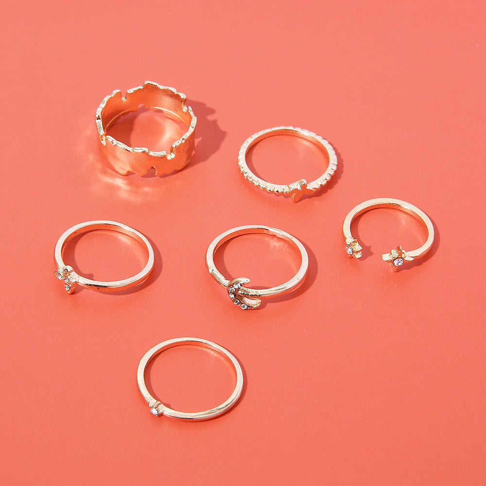 Alloy Insect Ring Set Electroplated Rings Butterfly Design Moon Ring Set Fashion Jewelry For Women Insect Moon