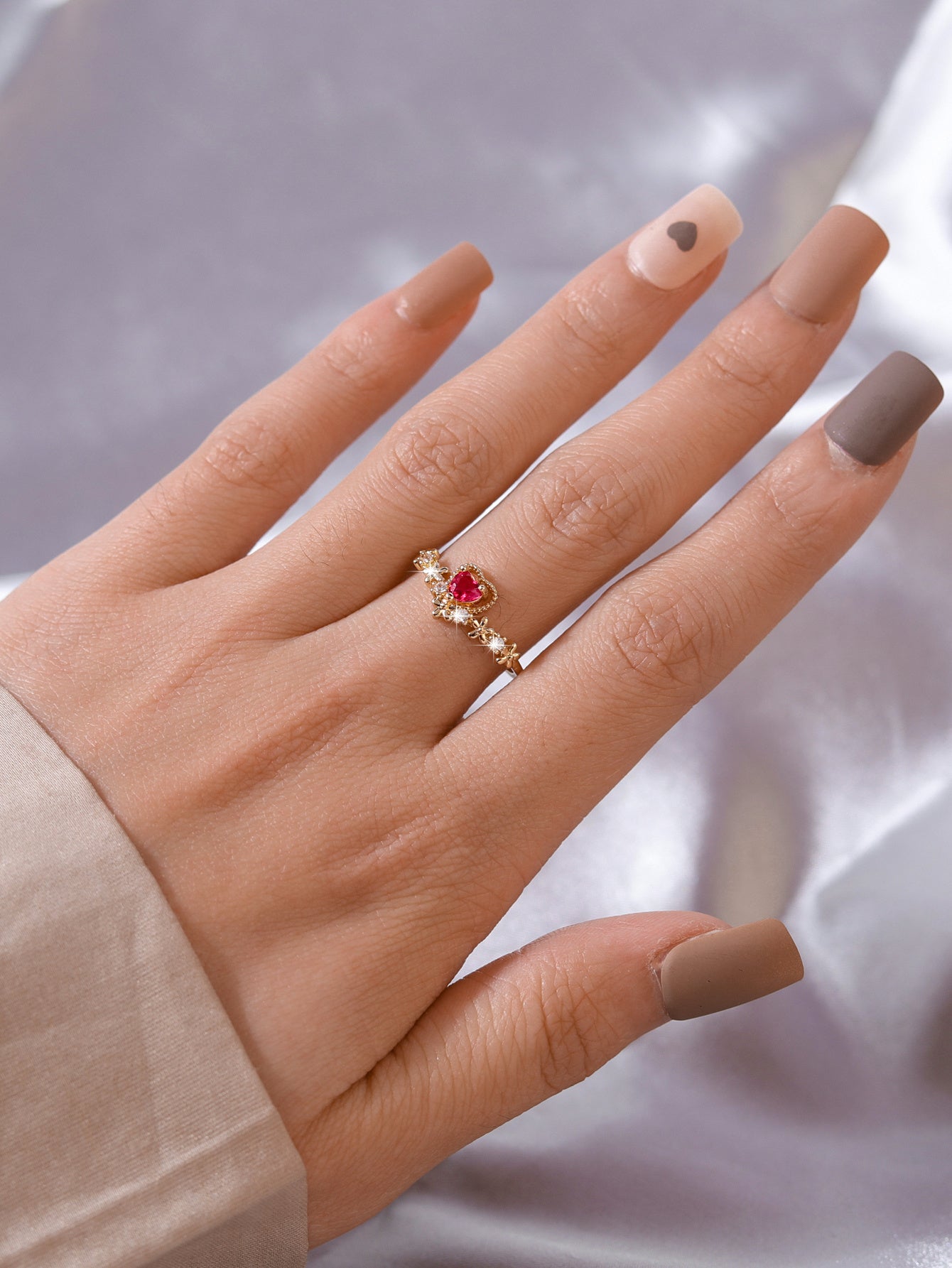 Ladies Geometric Ring Adjustable Copper Zircon Ring European Fashion Gold Ring Ruby Red Geometric Design Rings