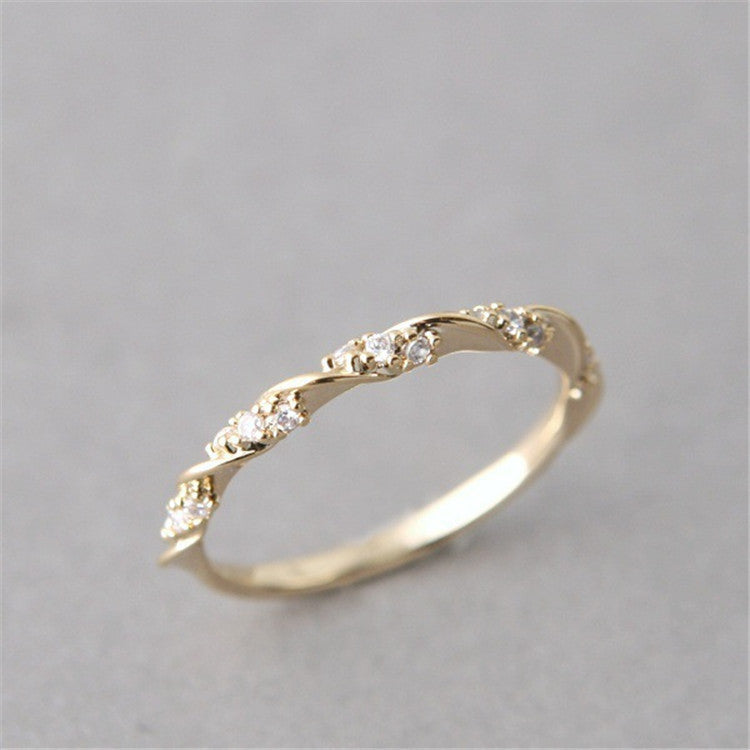 Womens Wave Ring Gold Plated Alloy Rhinestone Inlaid Gemstones Twist Design Elegant Jewelry Bright Rhinestone Twist