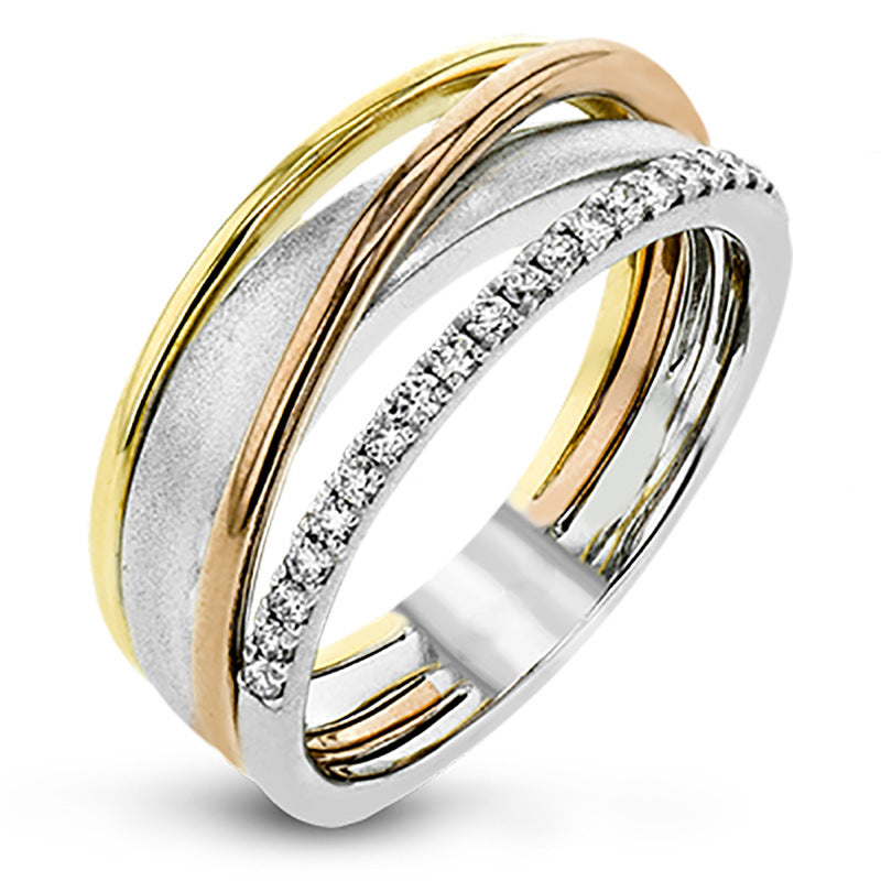 Zircon Ring Multi Line Winding Design Copper Inlaid Geometric Fashion Ring Gift for Women Copper Inlaid Zircon