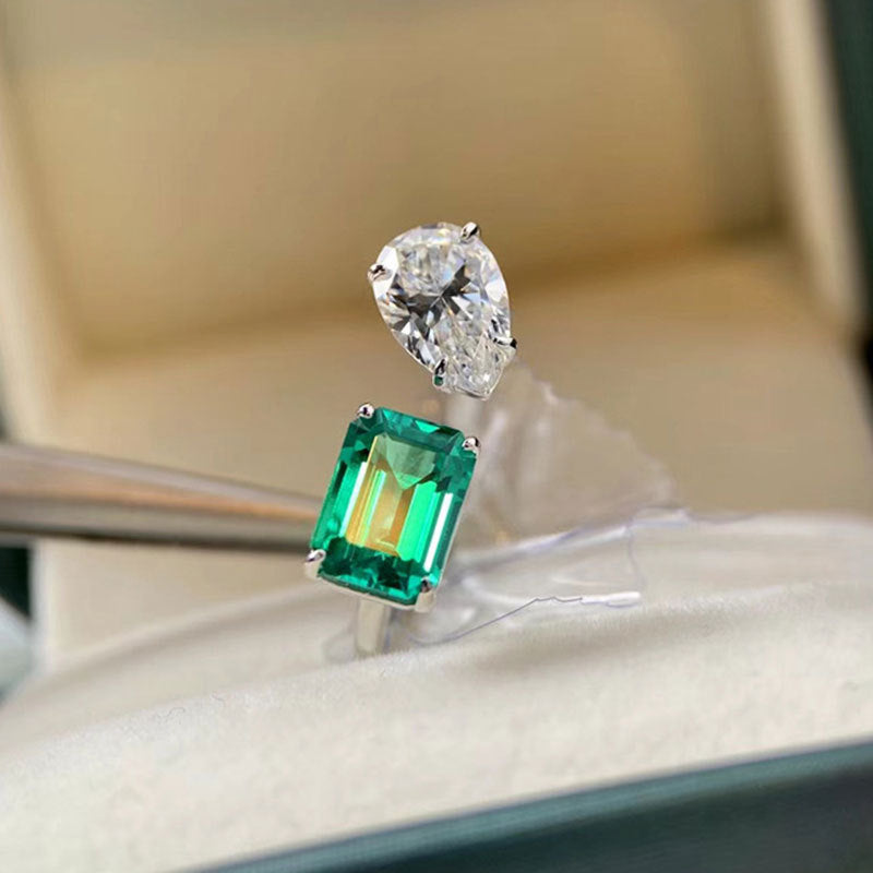 Adjustable Copper Princess Ring Inlaid Zircon Geometric Emerald Tourmaline Inspired Jewelry For Women Trendy Look