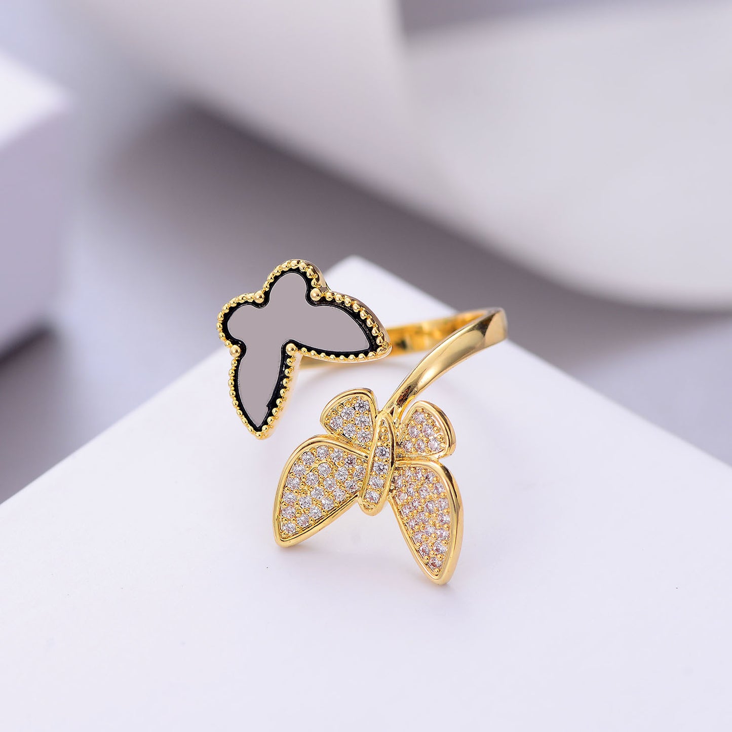 Butterfly Ring Copper With Black And Red Zircon Inlaid Korean Style Butterfly Ring Individually Packed Limited