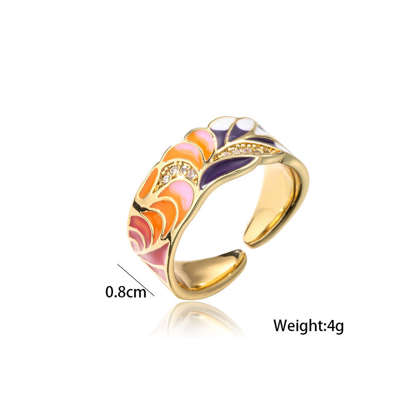 Women Copper Adjustable Opening Rings Gold Plants Designs Geometric Microinlay Trendy Fashion Jewelry Accessory