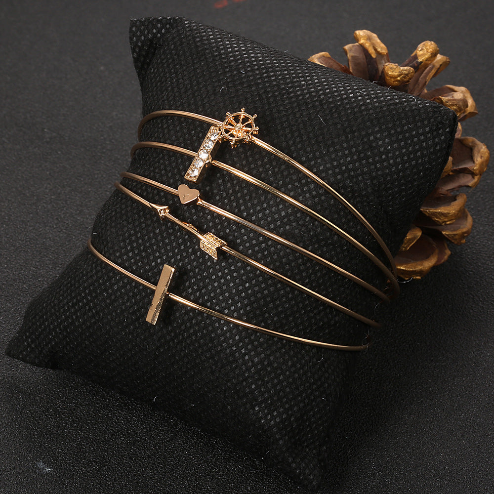 Gold Alloy Delicate Arrow Bracelet Set For Women European