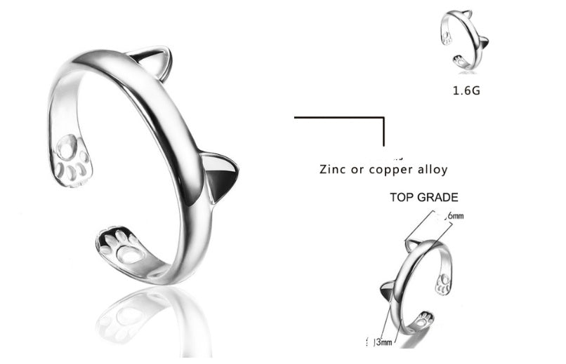 Charming Cat Ring for Women and Girls Zodiac Design Fashion Ring 14k White Gold Plated Alloy Kitten Cute Style