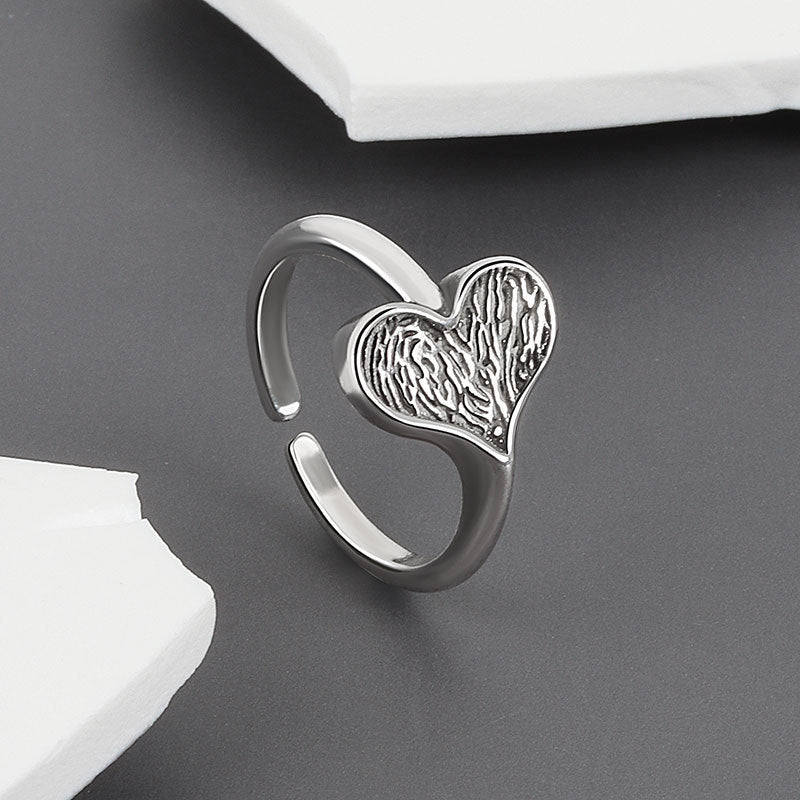 Womens Heart Ring Adjustable Opening Copper Ring Electroplated Silver Exquisite Fashionable Vintage Heart Ring