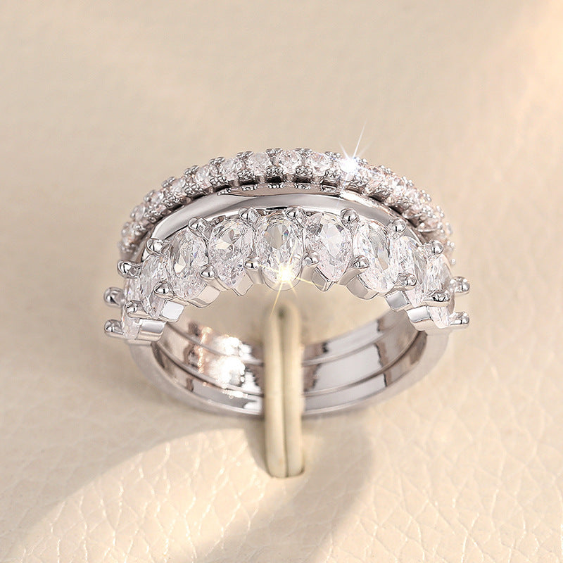 Zircon Ring Three Piece Wedding Banquet Inlaid Zircon Copper White Gold Yellow Gold For Female Size 6 7 8 9 10