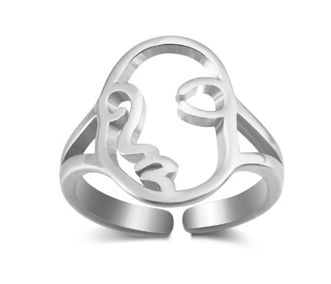 Adjustable 925 Silver Ring Hollow Face Design Abstract Details Unique Personality Ring Hollow Face Ring Details
