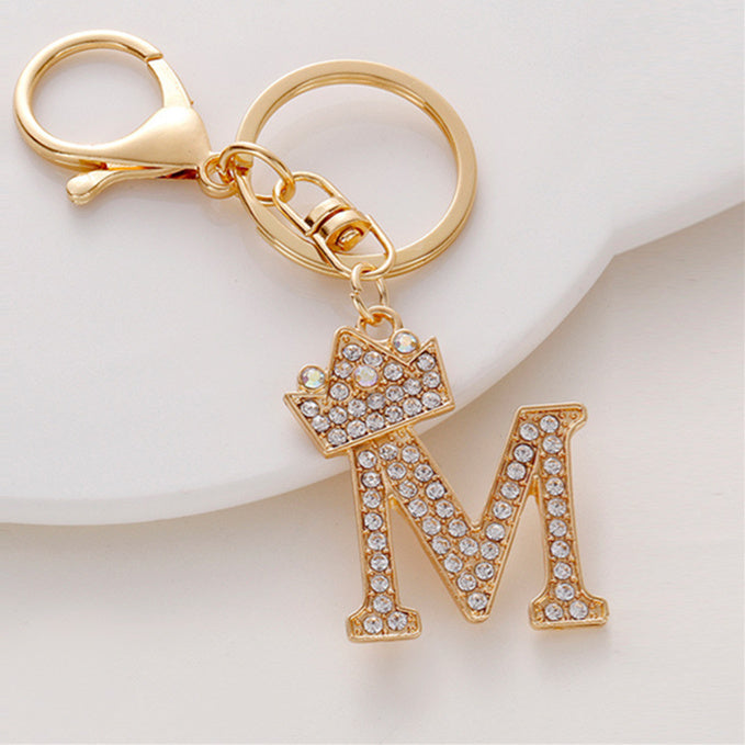 Alphabet A To Z Keychain With Diamond Accents Zinc Alloy Metal Letter Charm For Bag And Keys Daily Use Pendant