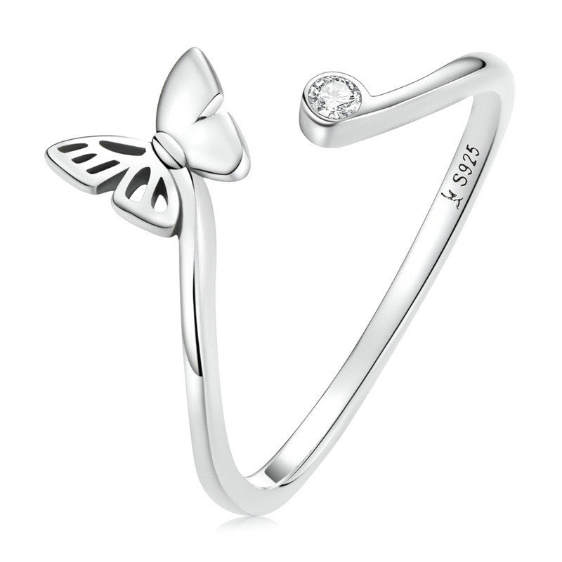 Womens Butterfly Ring S925 Sterling Silver Hollow Insect Design With Zircon Accent Bow Rings High Quality Gift Fashion