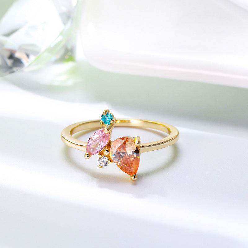 Womens Sterling Silver Ring With 18K Gold Plated Finish Colorful Stone Daily Wear Wedding Band Ideal Gift For Her