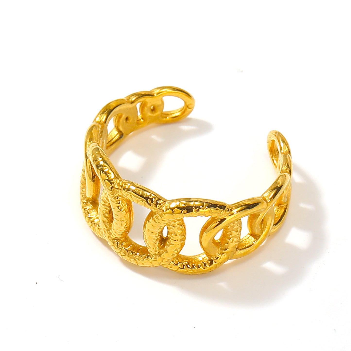 Geometric Chain Ring For Women Gold Tone Titanium Steel Adjustable Opening Fashion Jewelry Everyday Chic Style