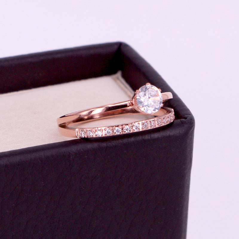 Womens Titanium Steel Ring Double Layer Zircon Inlaid Diamond Electroplated Elegant FashionJewelry Gift Durable