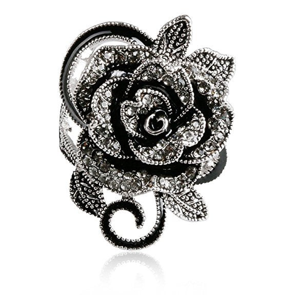 Womens Rose Ring Silver Alloy With Sparkling Crystal Exquisite Design Ring Perfect Gift Accessory Elegant Everyday Wear