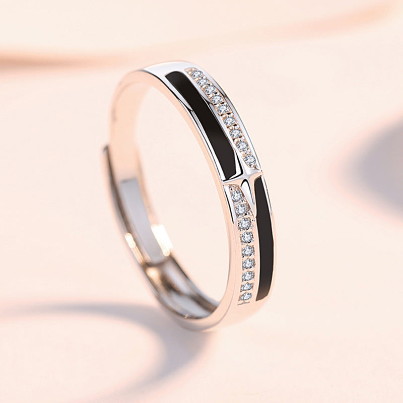 Adjustable Copper Ring With Zircon Stone Geometric Tail Style Hip Hop Inspired Jewelry White Gold Plated Copper