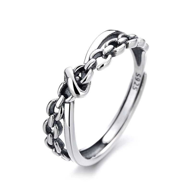 925 Sterling Silver Geometric Twist Knot Ring Adjustable Open